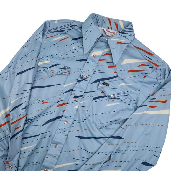 Vintage Wrangler MCM Design Polyester Pearl Snap Shirt - Picture 2 of 8